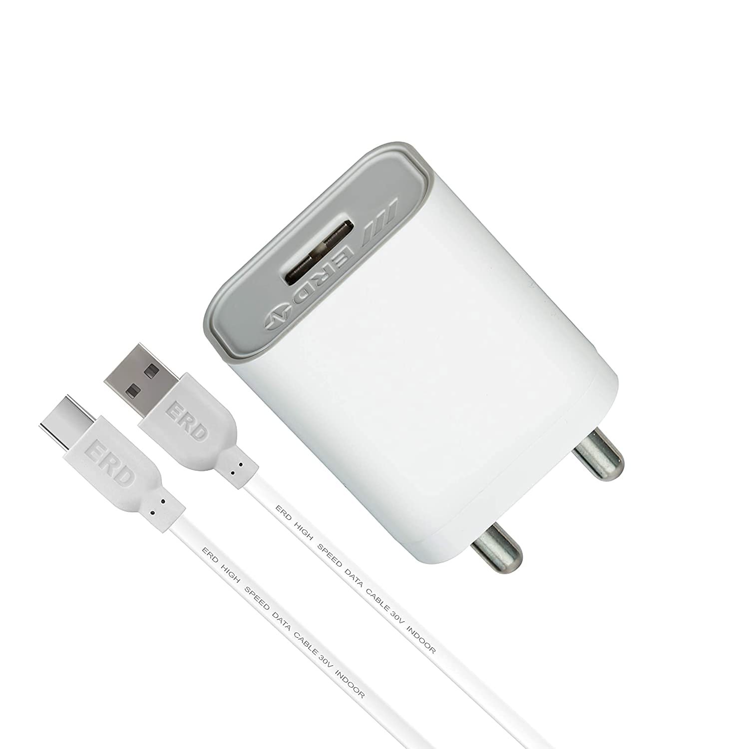 ERD TC-11 5V-2Amp Mobile Phone Wall Charger – BIS Certified (White, With Cable)