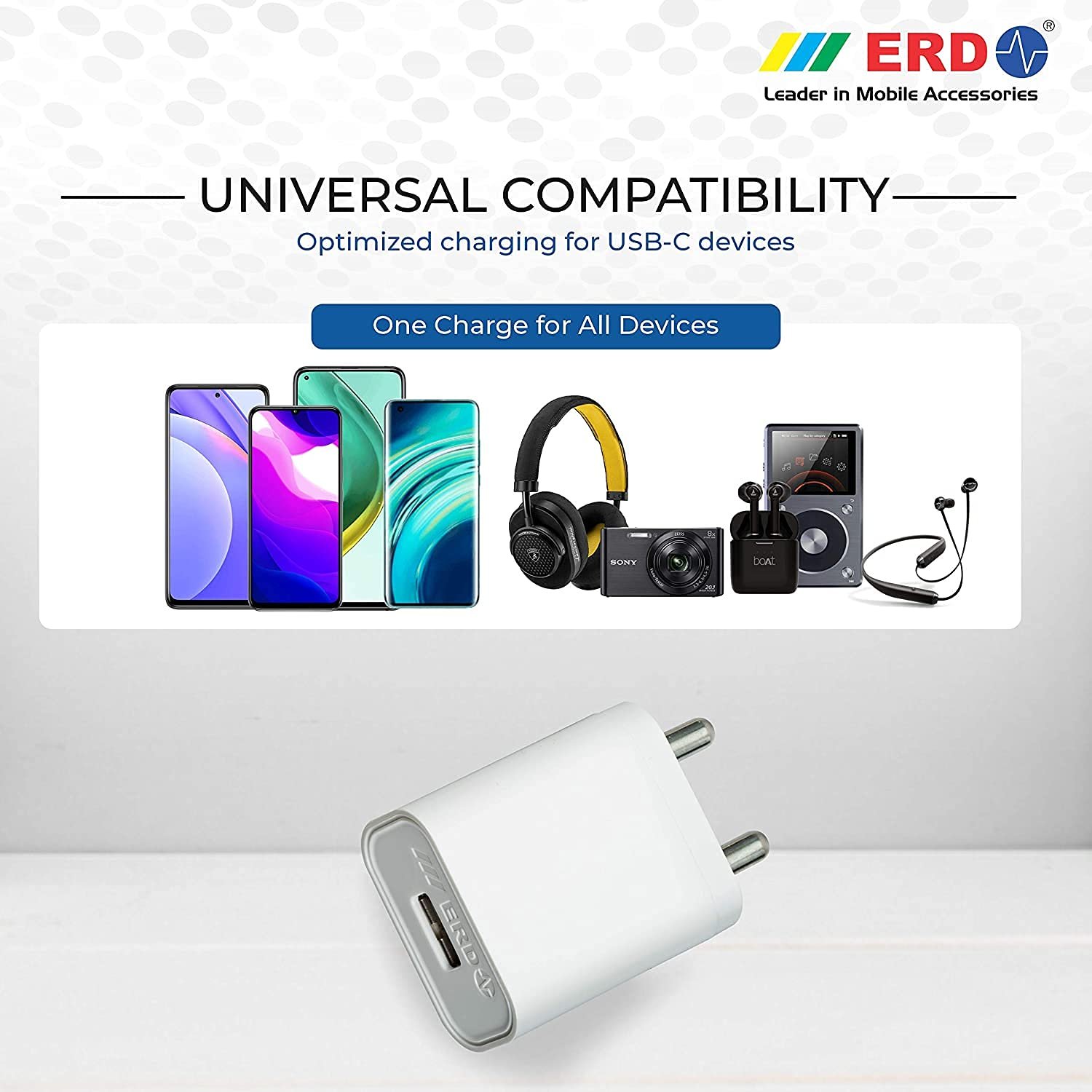 ERD TC-11 5V-2Amp Mobile Phone Wall Charger – BIS Certified (White, With Cable) - Image 4