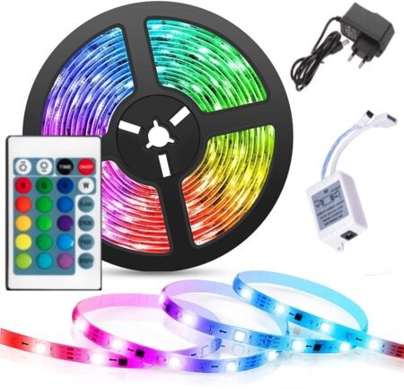 RGB LED Strip Light with Remote Control & Adapter – Multi-Color Decorative Lighting