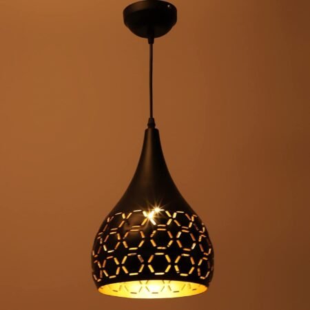 Modern Decorative Hanging Light with Bulb – Black & Golden Finish