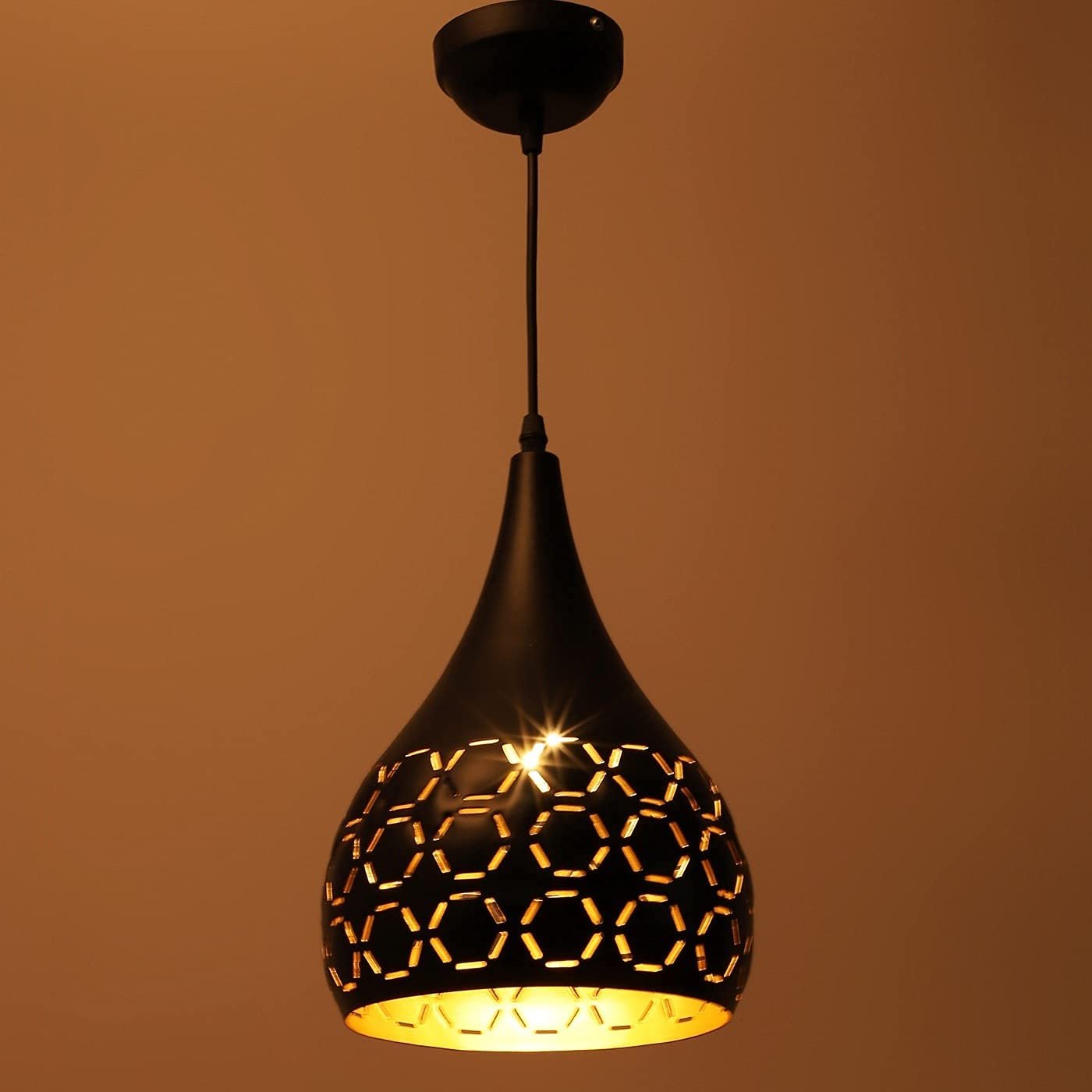 Modern Decorative Hanging Light with Bulb – Black & Golden Finish