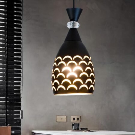 Modern Decorative Hanging Pendant Light with Bulb – Black & Lazer Cut-Design