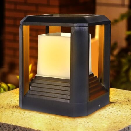 Modern Cube Outdoor LED Gate Light – Black Finish with Frosted Glass