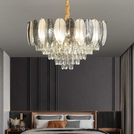 Luxury Feather Crystal Chandelier – Modern Decorative Ceiling Light 400mm