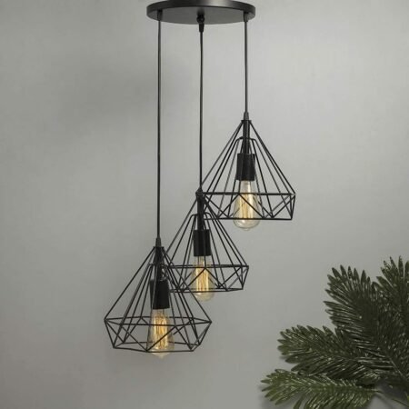 Modern Industrial 3-Light Hanging Pendant Lamp – Black Geometric Ceiling Light (Bulb Included)