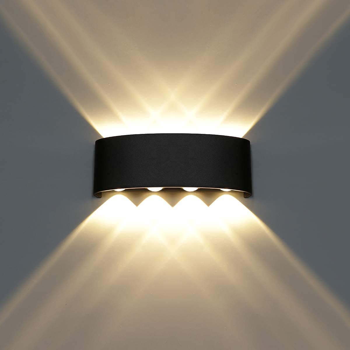 8W Waterproof Black LED Wall Lamp – Warm White Up & Down Decorative Lighting
