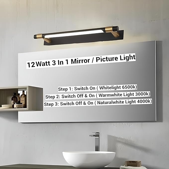 12W 3-in-1 LED Mirror & Picture Light – Adjustable White/Natural/Warm Light - Image 2