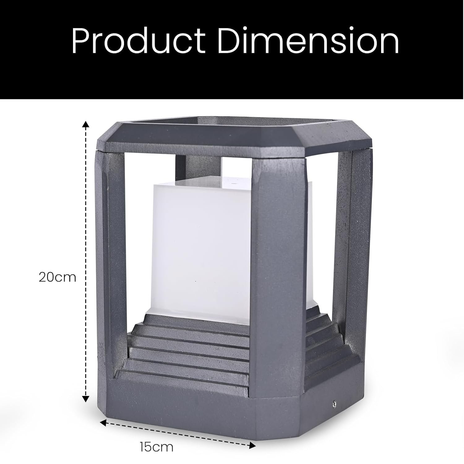 Modern Cube Outdoor LED Gate Light – Black Finish with Frosted Glass - Image 2