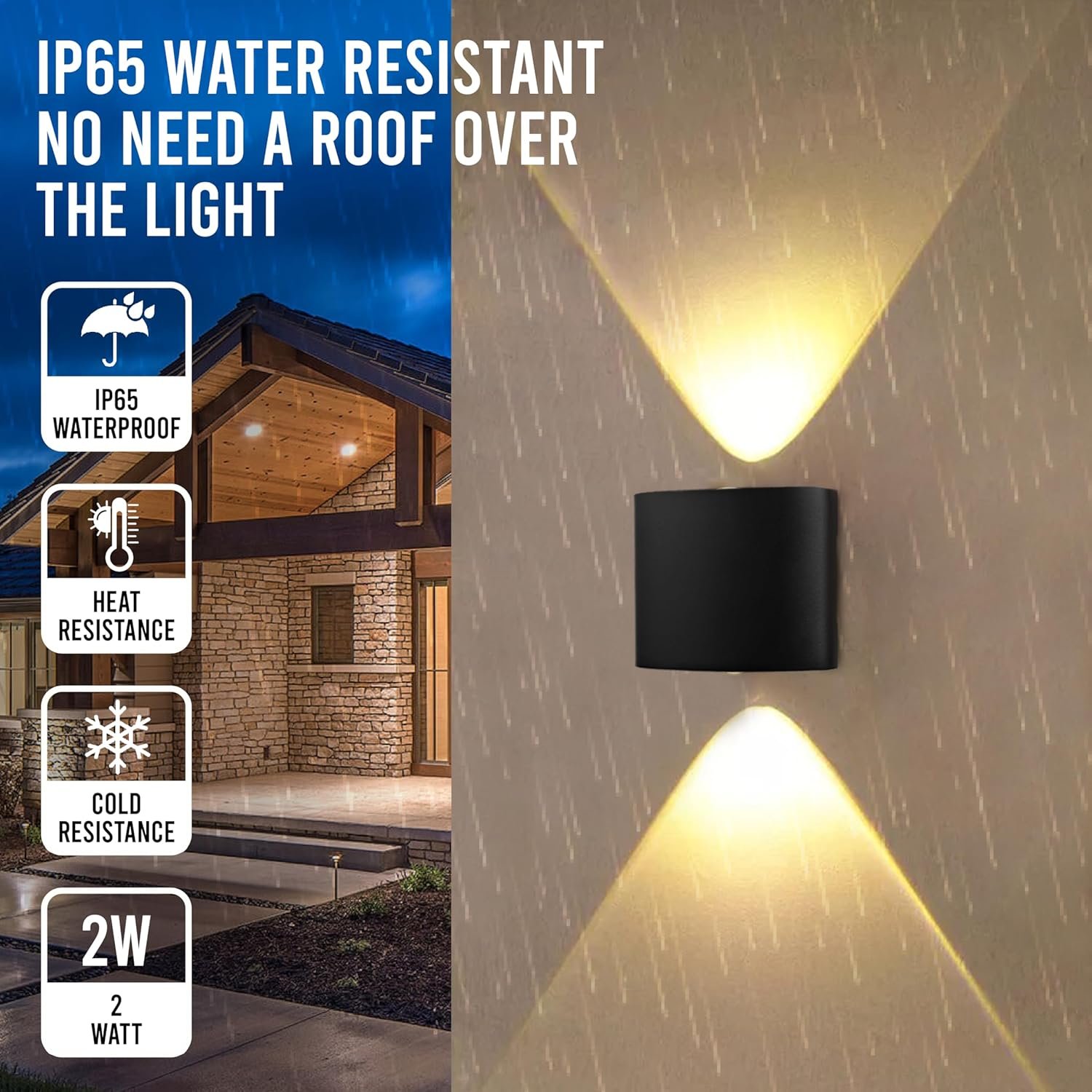 2W Outdoor LED Wall Light – IP65 Waterproof, Heat & Cold Resistant, Dual Beam Design - Image 2
