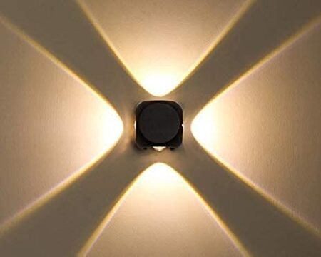 4-Way Square Up Down LED Outdoor Waterproof Wall Light – 8W, Warm White, Black Body