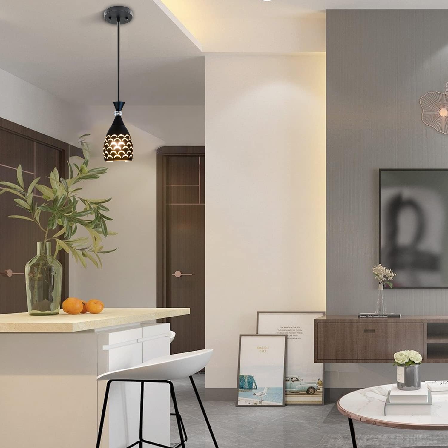 Modern Decorative Hanging Pendant Light with Bulb – Black & Lazer Cut-Design - Image 3