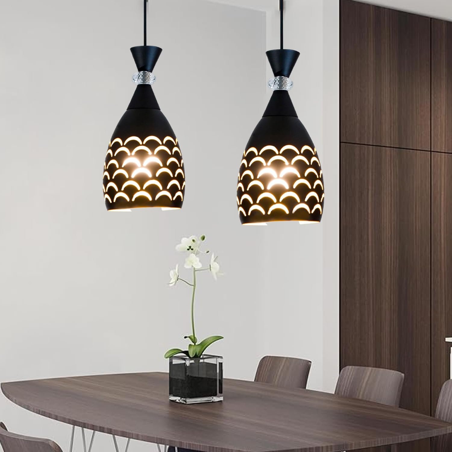 Modern Decorative Hanging Pendant Light with Bulb – Black & Lazer Cut-Design - Image 4