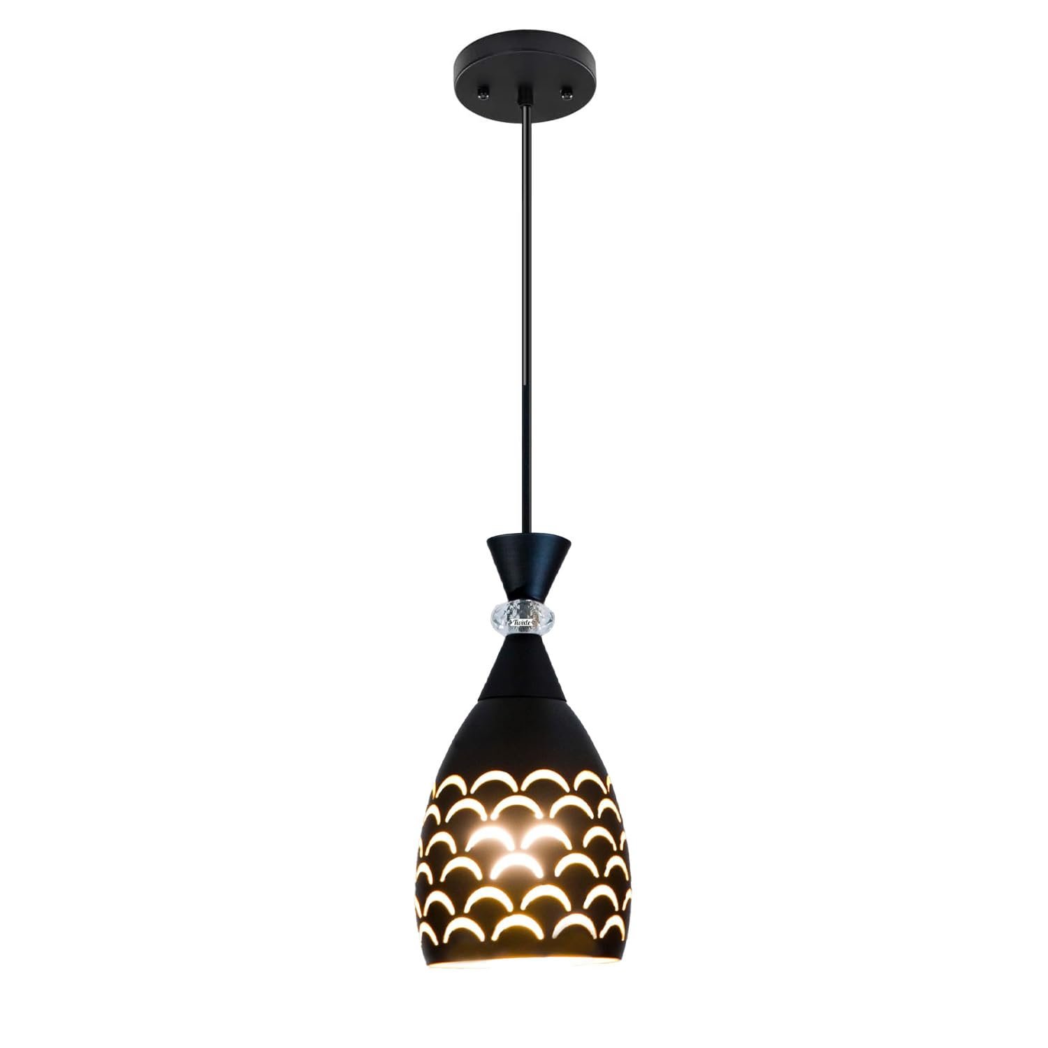 Modern Decorative Hanging Pendant Light with Bulb – Black & Lazer Cut-Design - Image 5