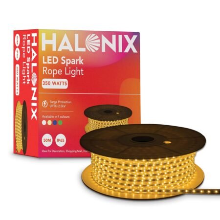 Halonix 50 Meter LED Spark Rope Light – Cool White (6500K) | 1-Year Guarantee