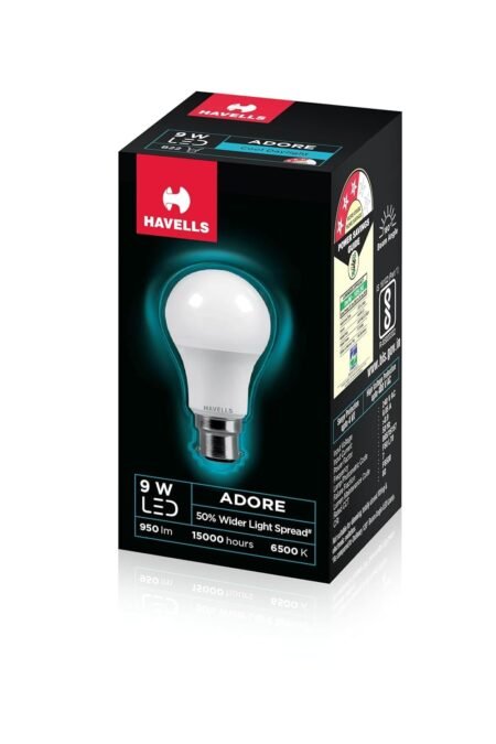 Havells Adore+ 9W B22 LED Bulb – Cool White (6500K) | 1-Year Guarantee