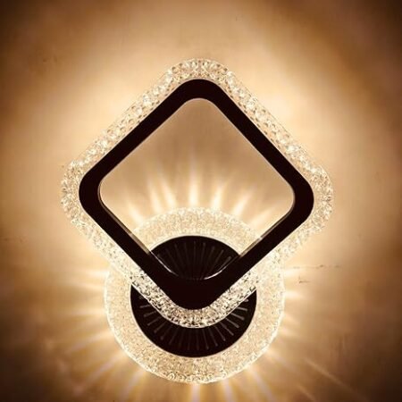 Luxurious Acrylic Crystal Wall Lamp – 3-in-1 Color with Golden Crystal Square