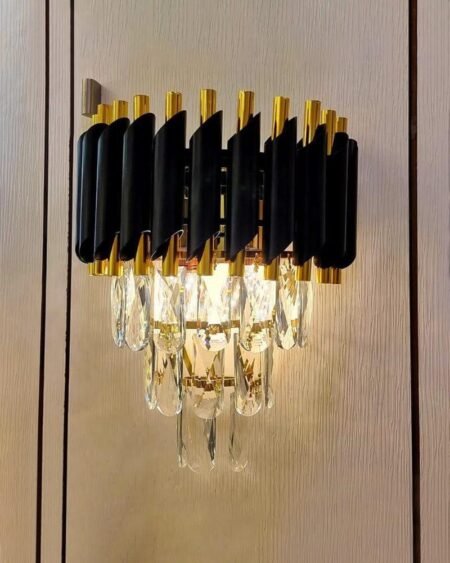 Modern Black Gold Metal 3-in-1 Color LED Wall Light with Crystal Accents