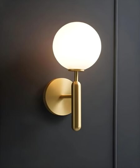 Modern Globe Wall Light – Golden Finish with Frosted Glass Shade