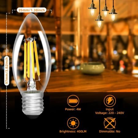 E-27 Candle LED Filament Bulb – 4W (Non-Dimmable)