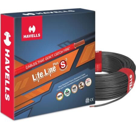 Havells LifeLine+ S3 | 1 sq.mm Copper Wire (180m – Black) Class 2 Conductor | 100% Copper | Heat & Flame Resistant | Ideal for Domestic & Industrial Wiring (WHFFDNRL11X07)