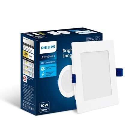 Philips Astra Sleek 10W LED Downlighter – Square Panel Light (Cool White, 750 Lumens)