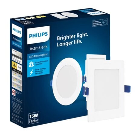 Philips Astra Sleek 15W LED Downlighter – Square Panel Light (Cool White, 1125 Lumens)
