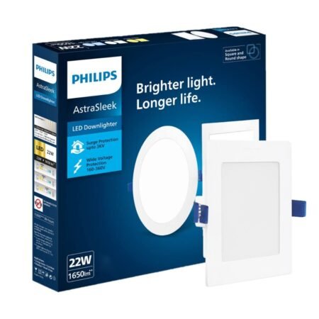 Philips Astra Sleek 22W LED Downlighter – Square Panel Light (Cool White, 1650 Lumens)