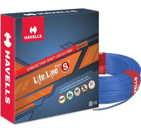 Havells LifeLine+ S3 | 1 sq.mm Copper Wire (180m – Blue) Class 2 Conductor | 100% Copper | Heat & Flame Resistant | Ideal for Domestic & Industrial Wiring (WHFFDNRL11X07)