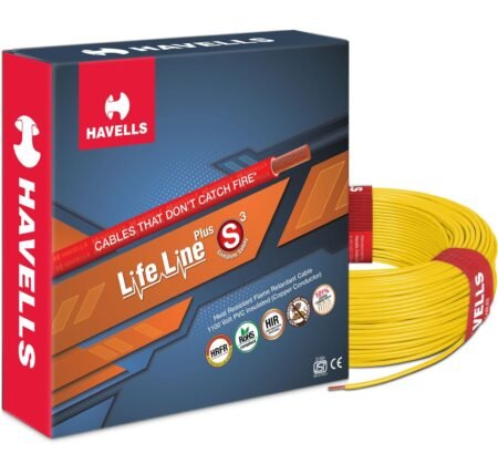 Havells LifeLine+ S3 | 1 sq.mm Copper Wire (180m – Yellow) Class 2 Conductor | 100% Copper | Heat & Flame Resistant | Ideal for Domestic & Industrial Wiring (WHFFDNRL11X07)