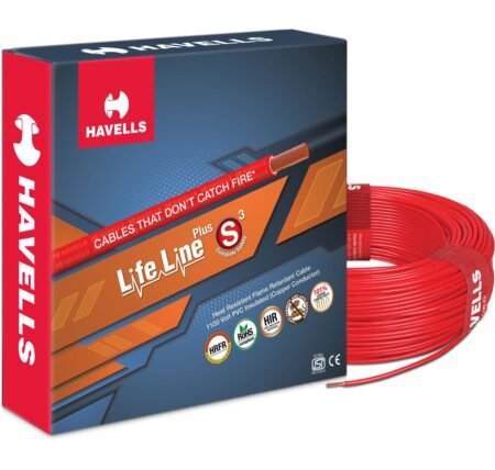 Havells LifeLine+ S3 | 1 sq.mm Copper Wire (180m – Red) Class 2 Conductor | 100% Copper | Heat & Flame Resistant | Ideal for Domestic & Industrial Wiring (WHFFDNRL11X07)