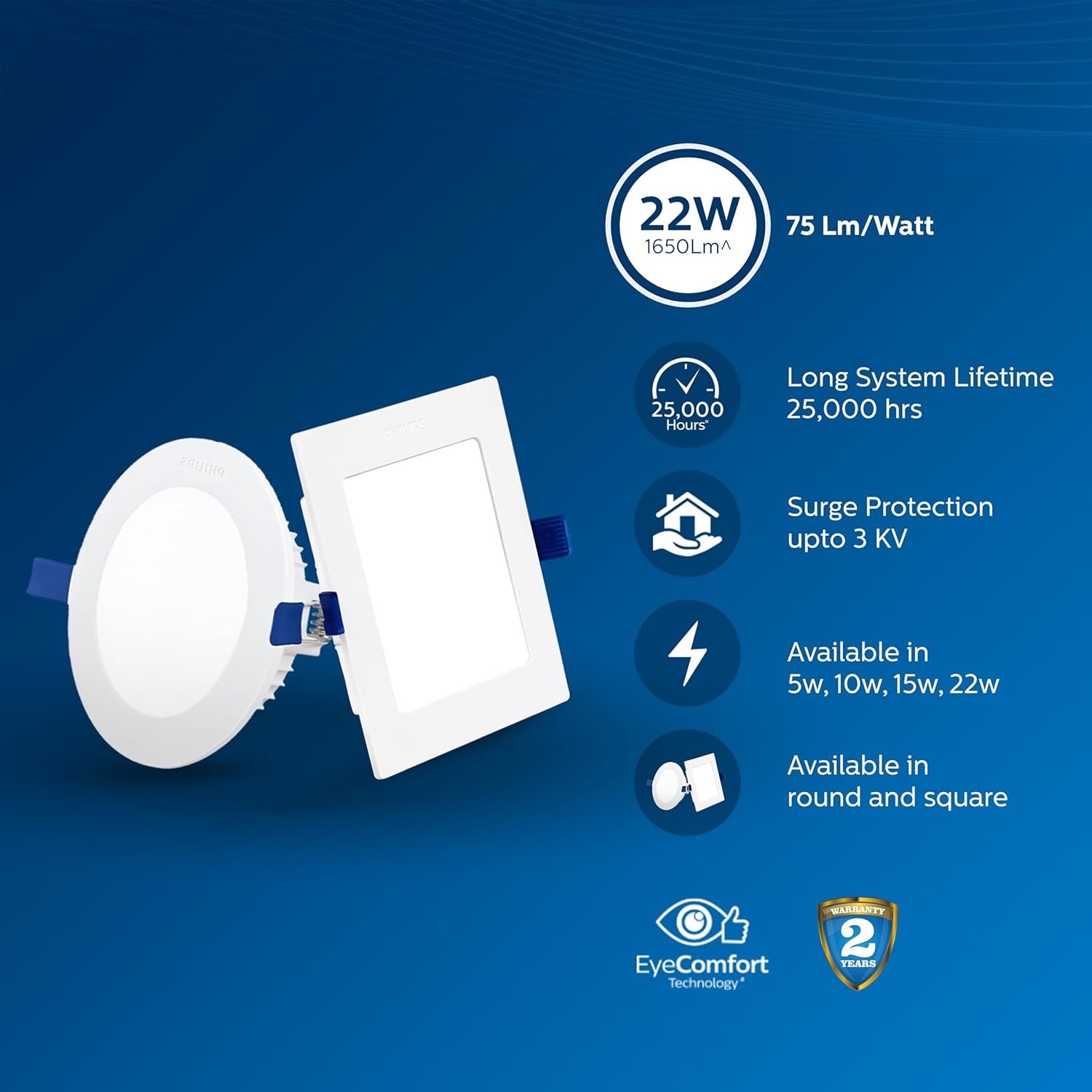 Philips Astra Sleek 22W LED Downlighter – Round Panel Light (Cool White, 1650 Lumens) – Pack of 5 - Image 2