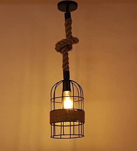 Pinjara Rassi Wala Hanging Light – Including 4W LED Bulb Rustic Rope Cage Pendant Lamp