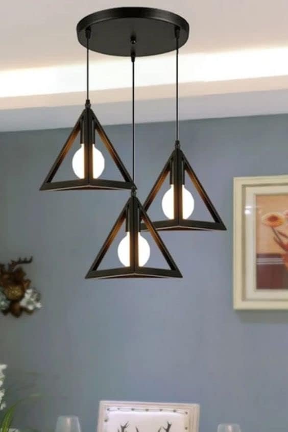 3 Vintage Triangle Hanging Light – With 9W Warm White (3000K) LED Bulbs - Image 4