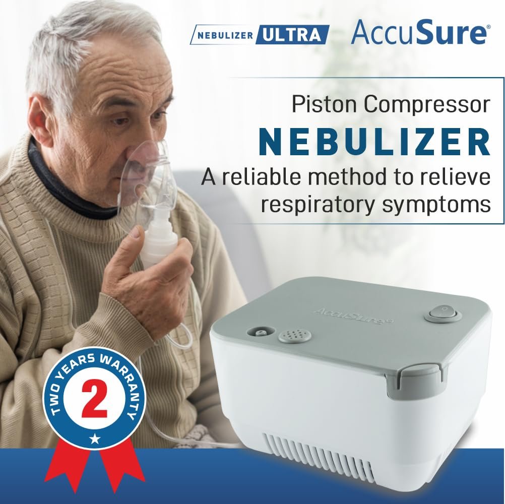 AccuSure ULTRA Compressor Nebulizer Machine for Kids & Adults Effective Relief for Cold, Cough, Asthma & Other Respiratory Issues Includes: Adult Mask, Child Mask, Mouthpiece & Filters CDSCO Approved | Low-Noise | High-Efficiency Nebulization - Image 5