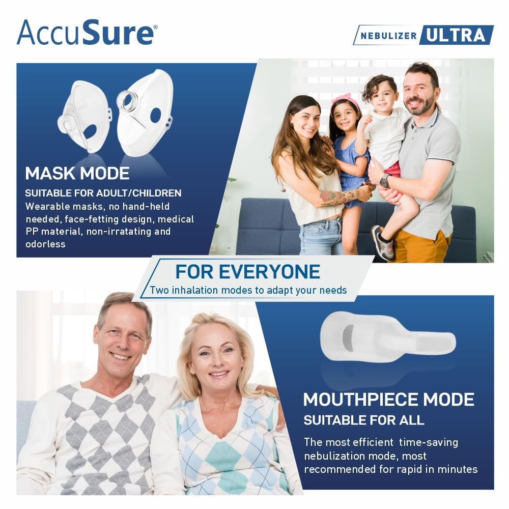 AccuSure ULTRA Compressor Nebulizer Machine for Kids & Adults Effective Relief for Cold, Cough, Asthma & Other Respiratory Issues Includes: Adult Mask, Child Mask, Mouthpiece & Filters CDSCO Approved | Low-Noise | High-Efficiency Nebulization - Image 7