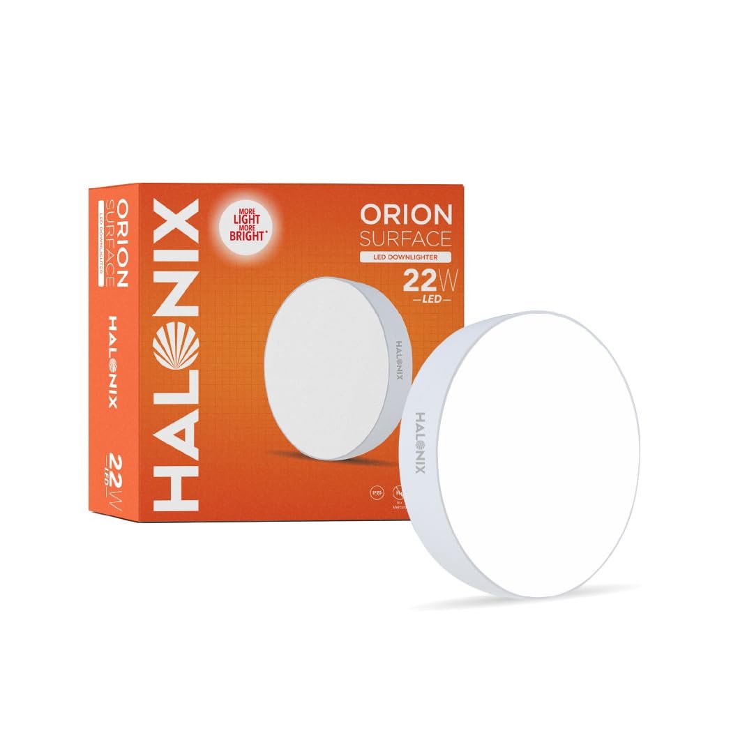 Halonix Orion 22W Round LED Surface Downlighter – Cool White (6500K) | Rimless Design | Polycarbonate Body | 2-Year Warranty
