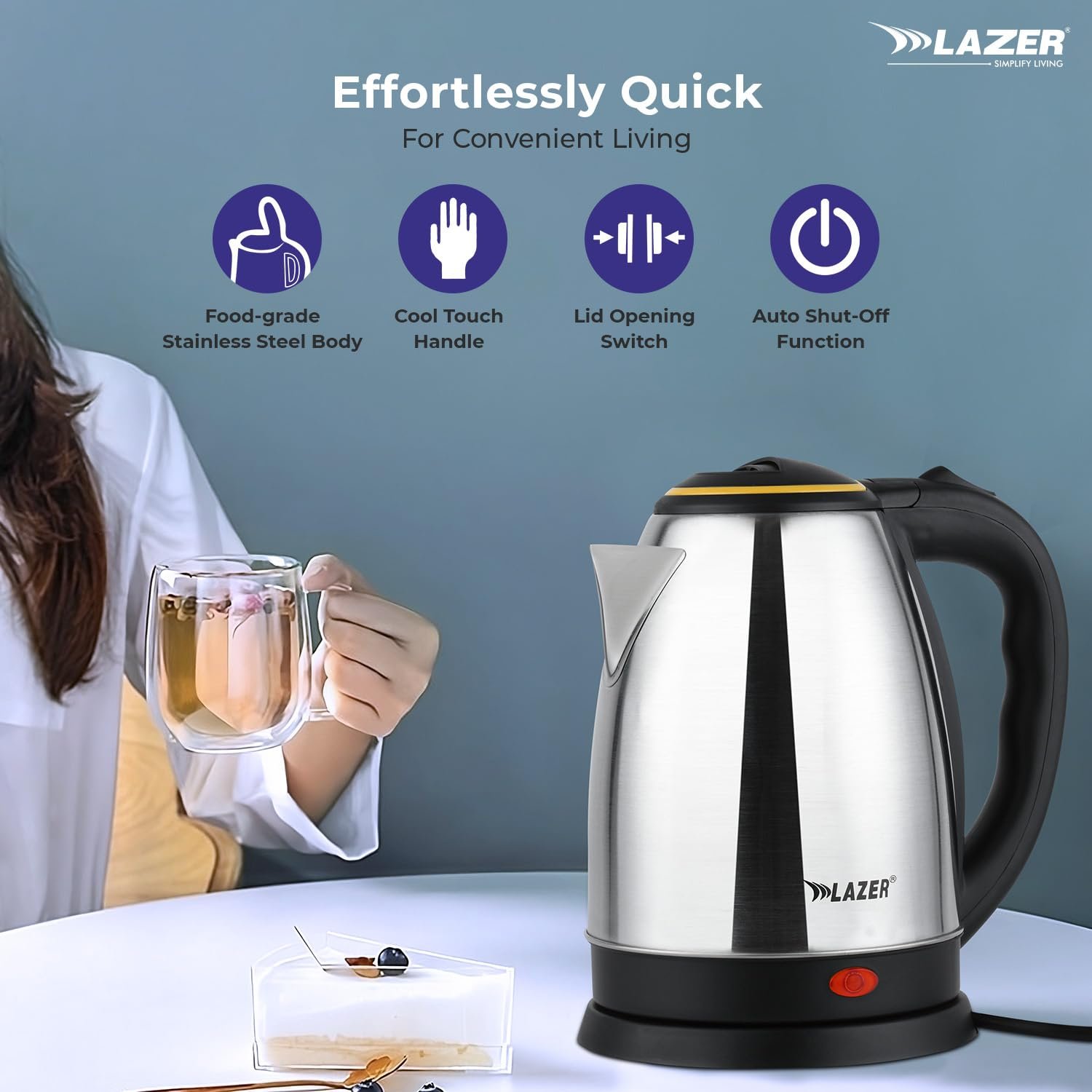 Lazer Stew 1.8L Stainless Steel Electric Kettle – 1200W | Auto Cut-Off | Cool Touch Handle - Image 2