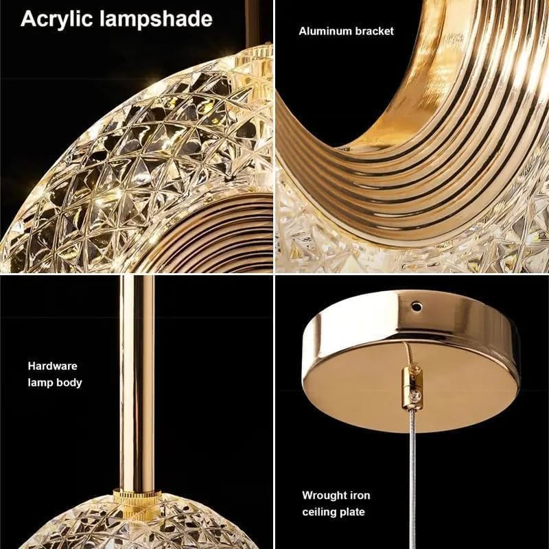 Oval Shape Modern LED Crystal Gold Pendant Ceiling Light | 3-in-1 Color Changing | Set of 2 - Image 3