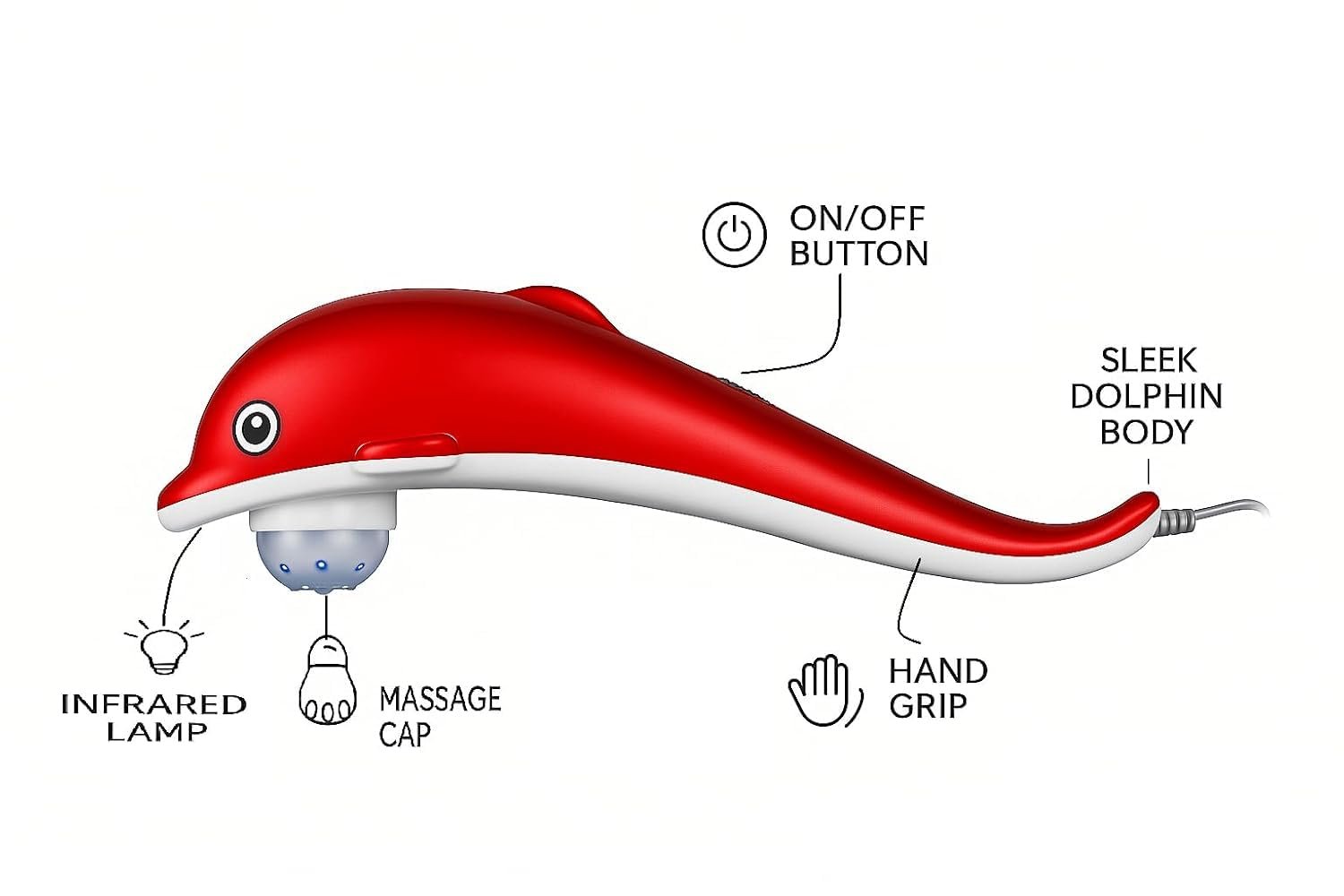 Dolphin Handheld Massager with Vibration & Infrared Therapy (Plug-In) - Image 5