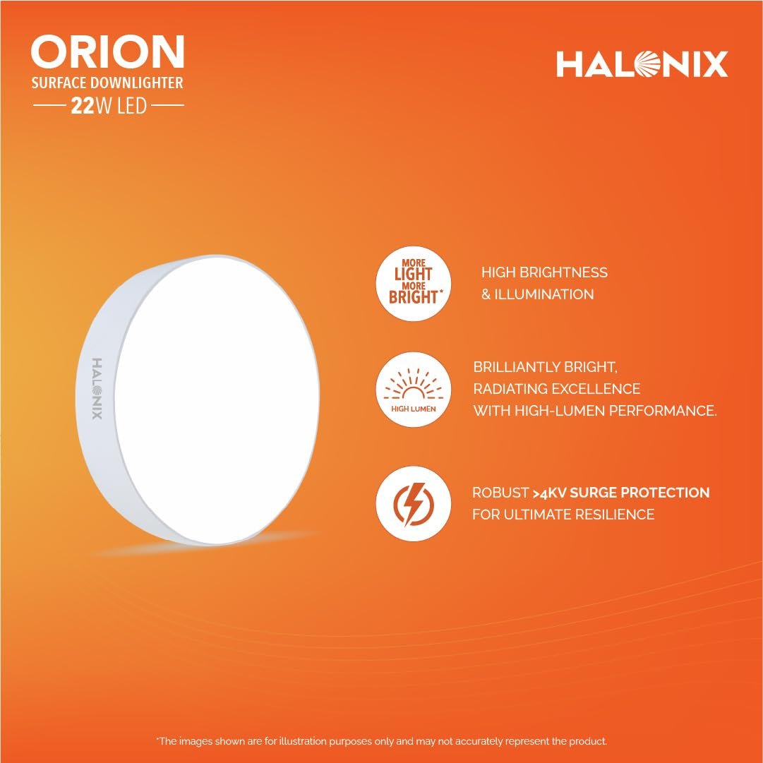 Halonix Orion 22W Round LED Surface Downlighter – Cool White (6500K) | Rimless Design | Polycarbonate Body | 2-Year Warranty - Image 5