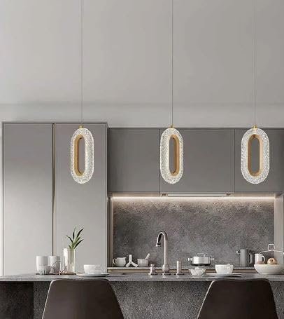 Oval Shape Modern LED Crystal Gold Pendant Ceiling Light | 3-in-1 Color Changing | Set of 2 - Image 5