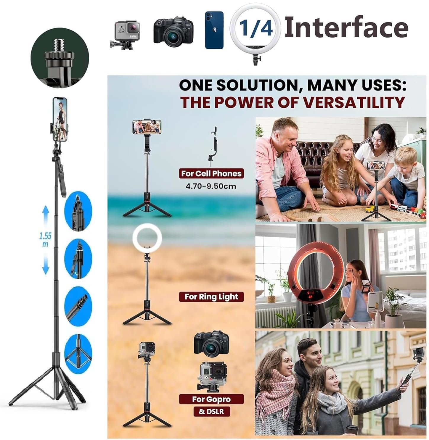 L16 Long 61-Inch Selfie Stick Balance Handle | Anti-Shake Shooting | Wide-Angle Photo Support - Image 6