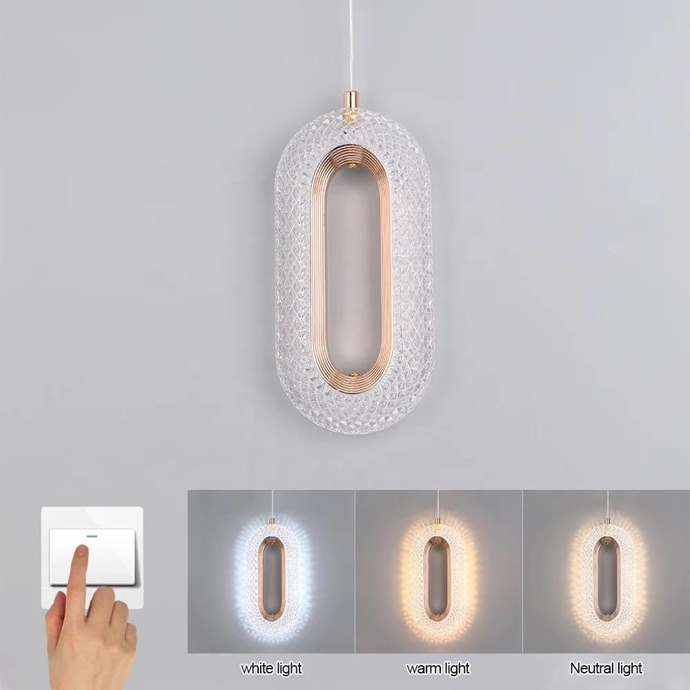 Oval Shape Modern LED Crystal Gold Pendant Ceiling Light | 3-in-1 Color Changing | Set of 2 - Image 7